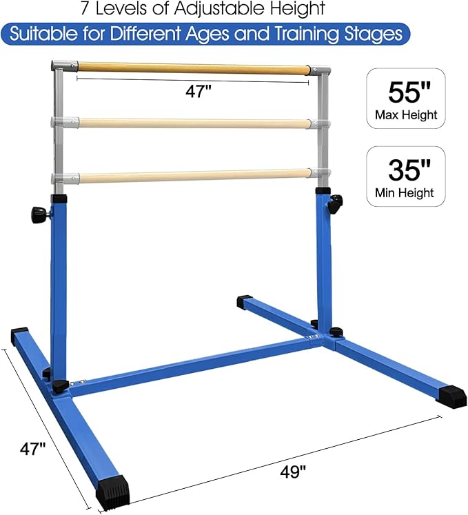 XDEMODA The Latest Model Gymnastics Bar for Kids Ages 3-15 for Home, Anti-Slip, Easy to Assemble, 35” to 55” Adjustable Height Gymnastic Horizontal Bars Equipment