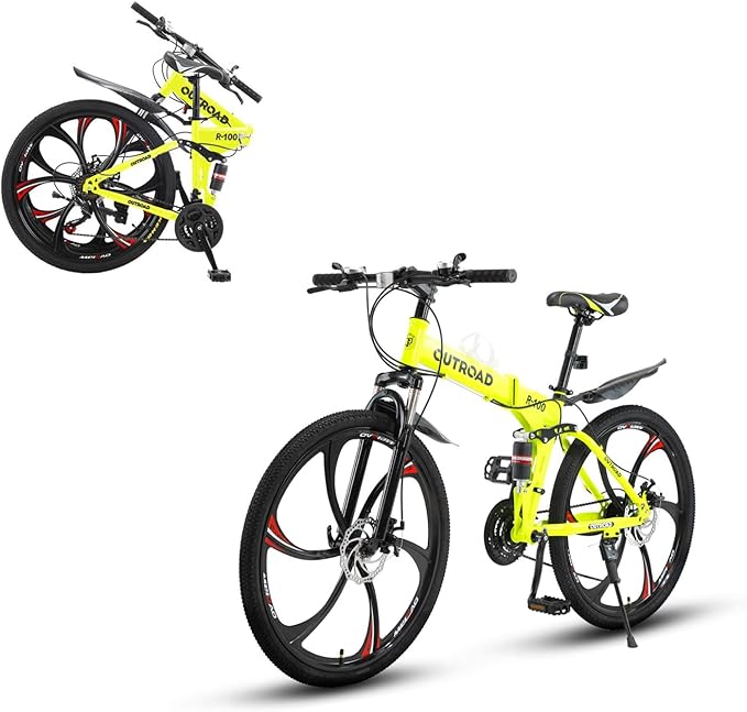 26 ich Folding Mountain Bike, 21 Speed High Carbon Steel Mountain Bike for Adults with 26 Inches Durable Tires, Front Suspension Folding Bicycle for Women and Man
