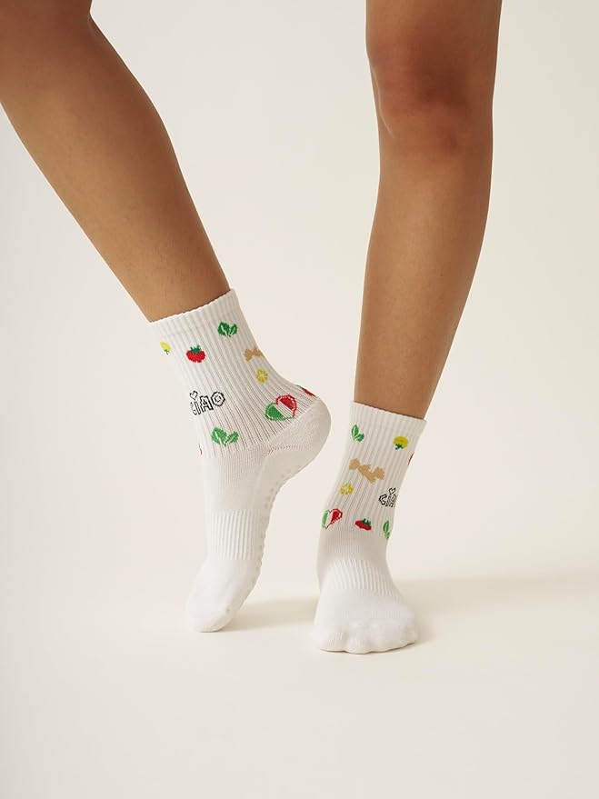 Crew Half Calf Grip Socks, Cutest Fruits Pilates Socks, Ruffle socks, Non-Slip, Barre Yoga Fitness