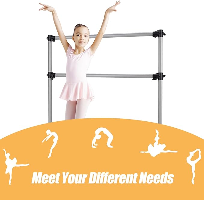 GOFLAME 4FT Ballet Barre Portable, Freestanding Double Ballet Barre Height Adjustable with Anti Slip Base, Heavy Duty Stretch Dance Bar for Home Workout