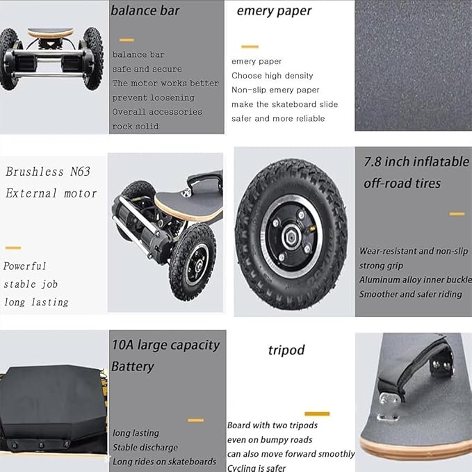 Off Road Electric Skateboard All Terrain Skateboard,Ultra-Long 25 Miles Range Mountain Board,Maximum Speed 40 km/h,1650Wx2 Motor,30°Climbing,Glass Up to120KG,10000mAh Battery,Remote Control