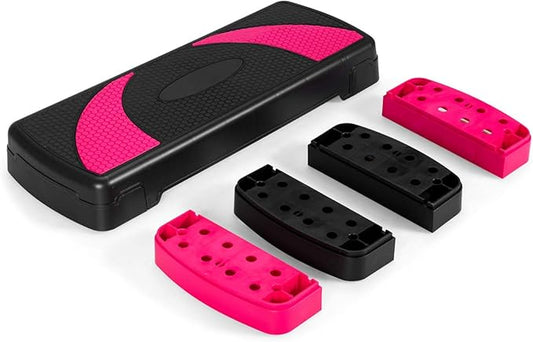 GYMAX Adjustable Aerobic Stepper, 3-Level Height Workout Platforms with Non-slip Pads, Shock-absorb & Anti-slip Surface, 31” Exercise Step Platform with Detachable Risers