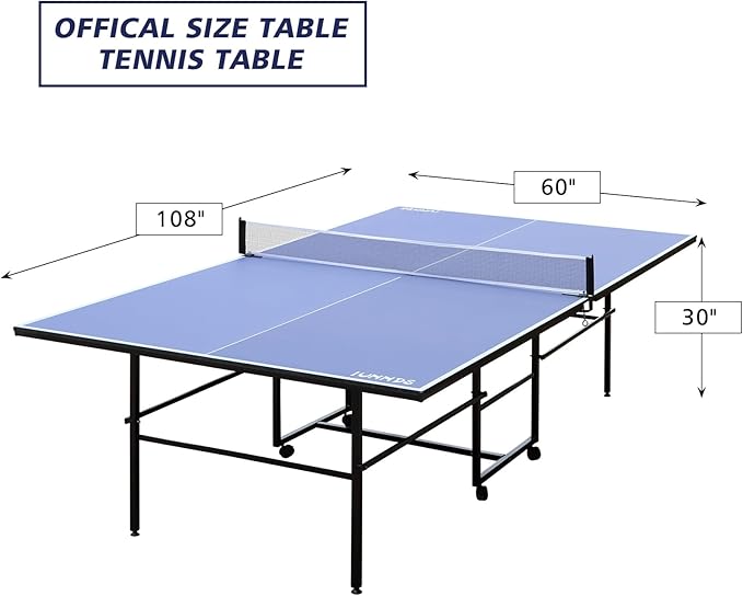 9”×5”MDF Indoor Table Tennis Table with Quick Clamp Ping Pong Net with Two Rackets and Three Balls，Foldable Single-Player Game