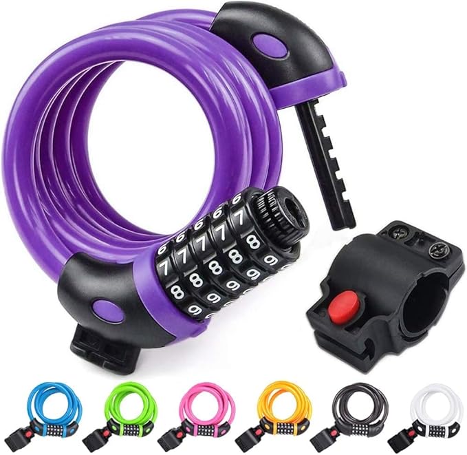 NDakter Bike Lock, 4/5.6 Feet Bicycle Cable, High Security 5 Digit Resettable Combination Coiling Bicycle Lock, Heavy Duty Anti Theft Cable with Mounting Bracket, 1/2 Inch Diameter (12mm)