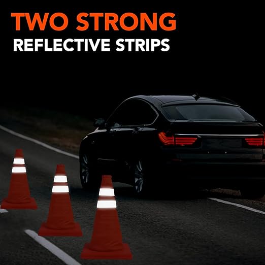 [6 Pack]18 Inch Collapsible Traffic Safety Cones - Parking Cones with Reflective Collars, Orange Safety Cones for Parking lot, Driveway, Driving Training etc