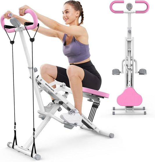 Sportsroyals Squat Machine for Home,Ride & Rowing Machine for Glutes Butt Thighs,Ab Back/Leg Press,Foldable & Easy Setup Exercise Equipment w/Adjustable Resistance,350lbs Capacity