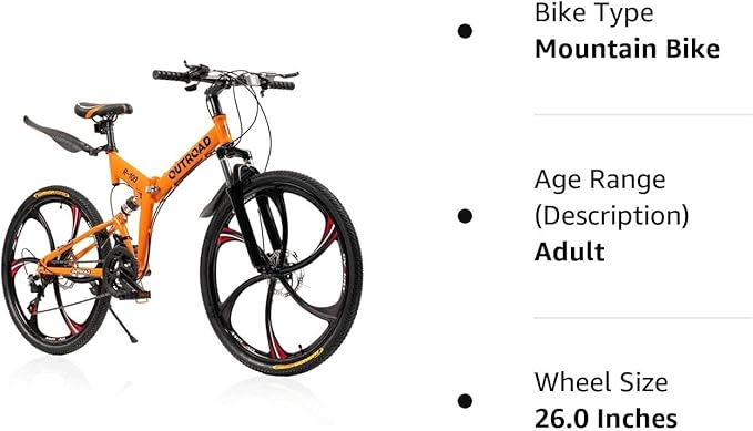 26 ich Folding Mountain Bike, 21 Speed High Carbon Steel Mountain Bike for Adults with 26 Inches Durable Tires, Front Suspension Folding Bicycle for Women and Man