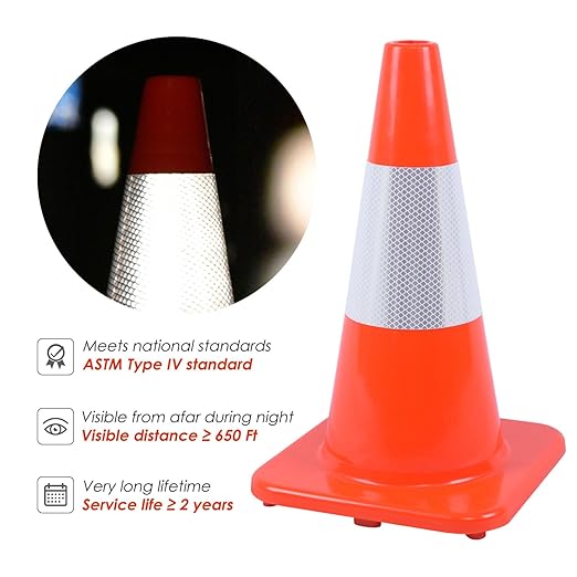 Overall Fluorescent Orange Red Integrated Traffic Cones, Road Cones for Parking Lot, Sport & Driving Training, Road Safety, Construction Events (18" Cone-8Pack)