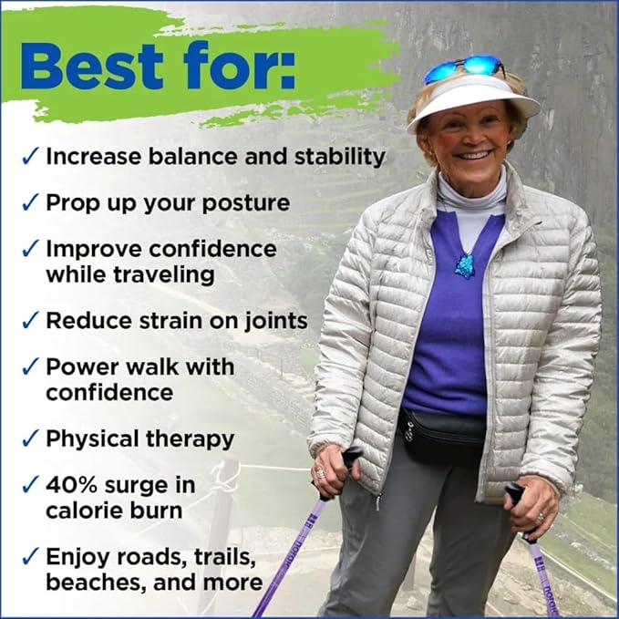 York Nordic Big and Tall Motivator Walking Poles for Balance and Rehab - 2 Pieces - Strong Push Button Locks, Detachable Rubber Feet, Travel Bag - for Heights 4' up to 7' feet and Weights up to 500lbs