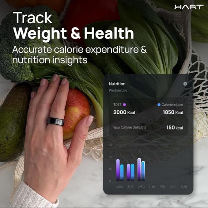 HART Smart Ring - Health & Fitness Tracker for Men & Women, 8+ Day Battery, Tracks Heart Rate, Stress, Activity, Weight Loss Buy Sizing Kit, Wearable Ring for Women Daily Routine, Sleep Tracker