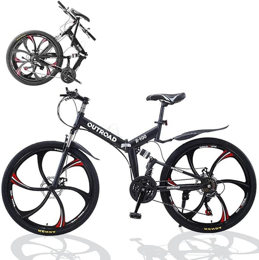 26 ich Folding Mountain Bike, 21 Speed High Carbon Steel Mountain Bike for Adults with 26 Inches Durable Tires, Front Suspension Folding Bicycle for Women and Man