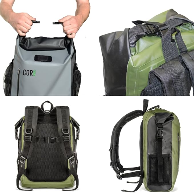 COR Surf Waterproof Heavy Duty Backpack And Dry Bag Pack For Swimming, Boating Or Kayaking, Roll-top Design With Sonically Welded Seams And Padded Laptop Sleeve (25L, 18 x 13 x 7 Inches)
