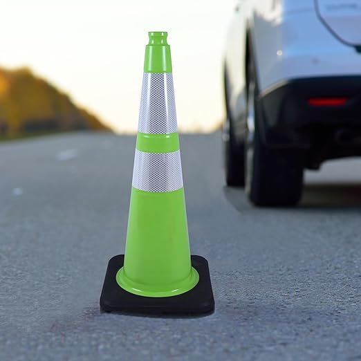 4 Pack 28" Green Traffic Safety Cones with Weighted Black Base – High-Visibility PVC Cones for Construction Sites, Parking Lots & Crowd Control (28 inch -4 Pack)