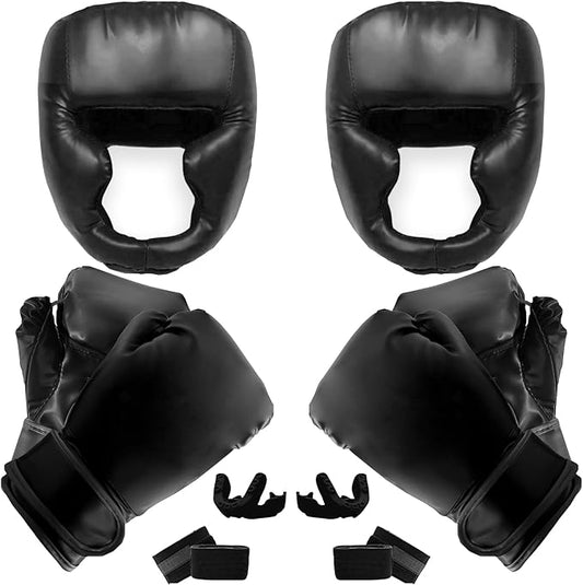 14 Pcs Boxing Set Boxing Equipment Set for Beginners Including 2 Pair of 6 oz Boxing Gloves Headgear Helmet Hand Wraps Mouth Guards Gifts for Kids Beginners Training Equipment