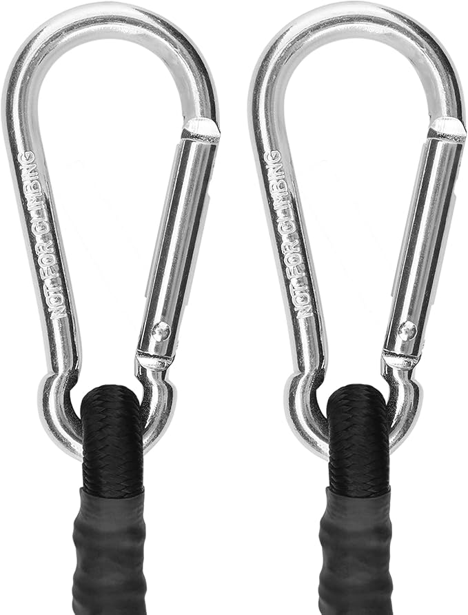 ZHOUBIN 60 Inch Black Bungee Cords with Carabiner Hooks, 2Pcs