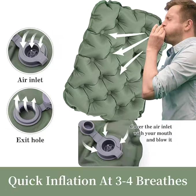 Lnflatable Cushion Portable Air Sitting Pad for Stadium Camping Travel Office Lightweight Waterproof Design with Carry Bag Quick-Deflate Compact Camp Chair Accessories