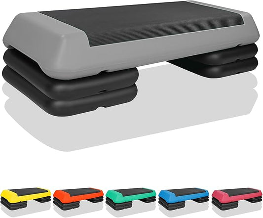 Adjustable Aerobic Stepper Workout Step with 4 Risers Fitness & Exercise Platform Trainer