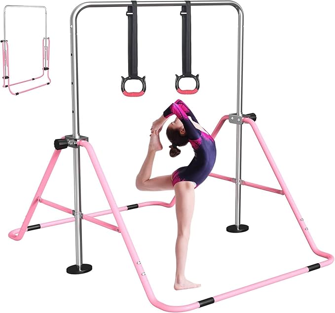 FBSPORT Gymnastics Bar for Kids, Adjustable Height Gymnastic Horizontal Bars,Junior Training Bar Children Folding Training Monkey Bars for Home Using
