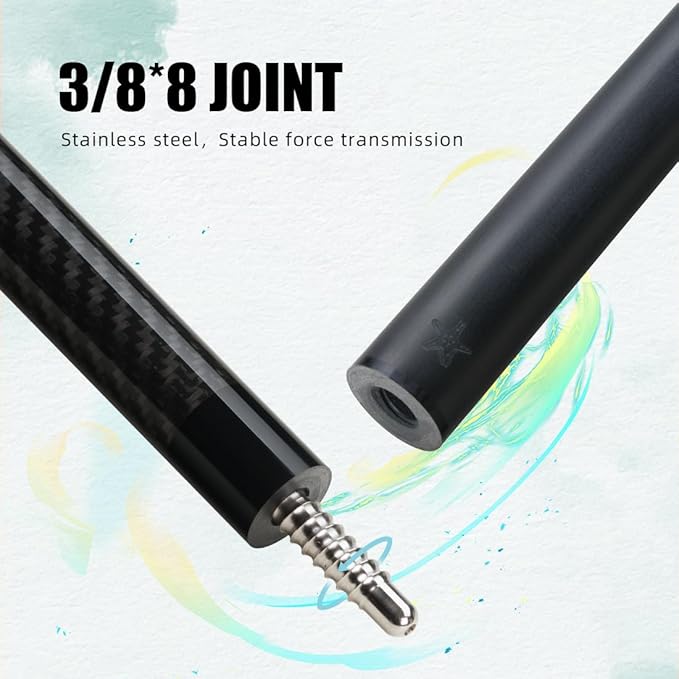 CRICAL Carbon Fiber Pool Cue Stick 58" Billiard Cue Sticks Professional Low Deflection Pool Sticks with 3/8 * 8 Pin Joint and 12.5mm Tip