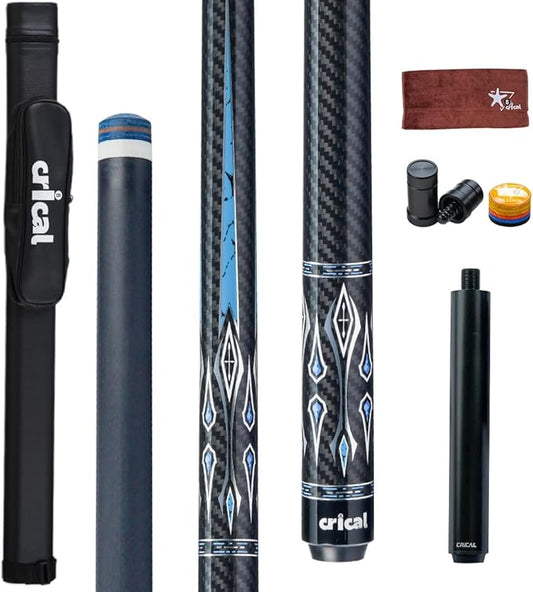 CRICAL Carbon Fiber Pool Cue Stick 58" Billiard Cue Sticks Professional Low Deflection Pool Sticks with 3/8 * 8 Pin Joint and 12.5mm Tip