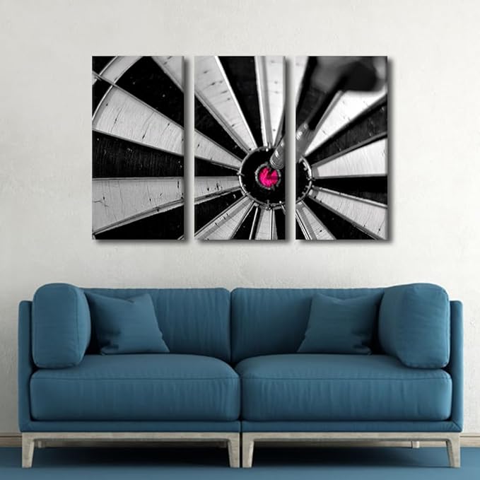 Canvas Wall Art Wall Decor Sports Theme 3 Piece Wall Art Dart Target Contemporary Home Decor for Office Living Room Bedroom Canvas Art Hit the Target Poster Printings Framed Ready to Hang(24"Wx36"H)