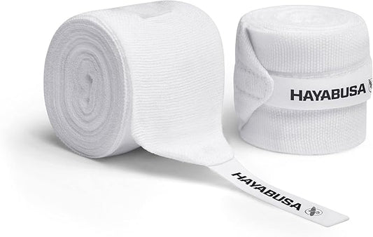 Hayabusa Gauze Boxing Hand Wraps for Men and Women Starter Thumb with Loop Hook & Loop Closure- White, 180 Inches