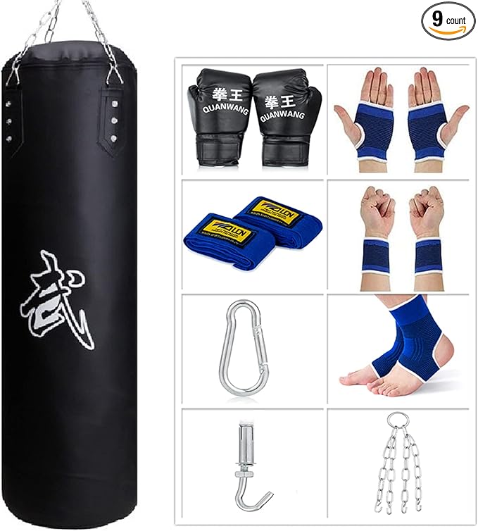 Punching Bag for Man Women Kids, Indoor/Garden Boxing Bag Unfilled Heavy Bag Set with Punching Gloves, Chain, Ceiling Hook for MMA, Kickboxing, Muay Thai, Karate, Taekwondo
