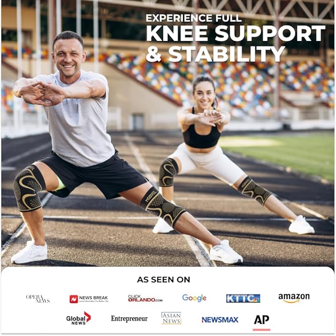 Modvel 2 Pack Knee Brace for Women & Men - Workout Knees Compression Sleeve for Knee Pain Relief Joint Support for ACL, Arthritis, Meniscus Tear Knees Brace for Sports, Rodilleras para Gym Fitness