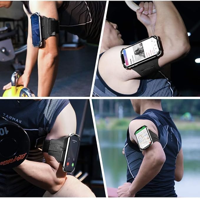 VUP Running Armband 360°Rotatable for iPhone 16/15/14/13/Pro Max/Pro/Mini/12/11/SE/Xs/XR/X/8/7/Plus, Fits All 4-6.7 Inch Smartphones, with Key Holder Phone Armband for Running Hiking Biking (Black)