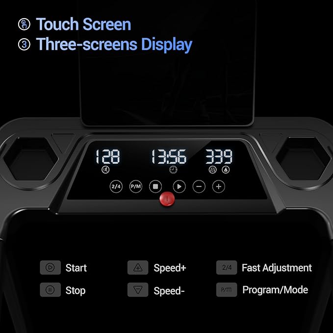 3-in-1 Treadmill with 14% Incline, Portable Treadmills for Home with Handle, Foldable Treadmills with 300 Lbs Weight Capacity, 3.0HP Quiet Walking Pad Treadmill, Three Touch Screen