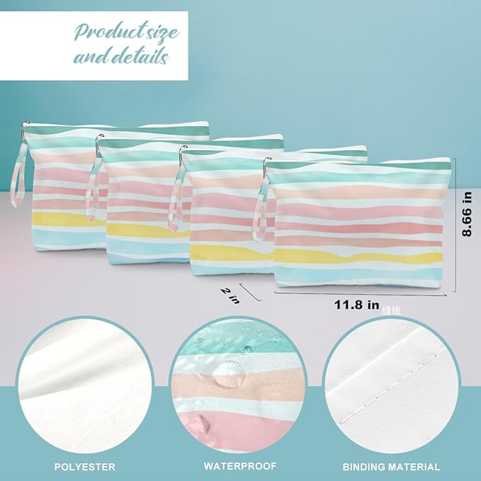 Fokongna 4PCS Waves Rainbow Wet Bag Wet Dry Bag Beach Bags for Swimsuit Toiletry Bags Travel Essentials For Women, Beach Travel Gym for Swimsuit Dirty Diaper Gifts