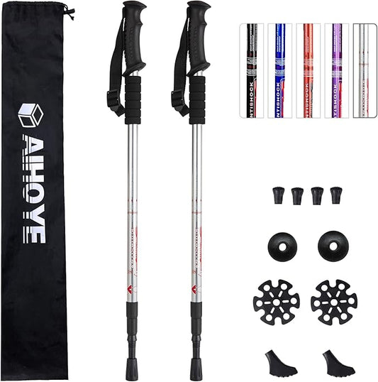 Aihoye Hiking Trekking Poles, 2 Pack Collapsible, Lightweight, Anti Shock, Walking Sticks, Adjustable Hiking Pole for Men and Women