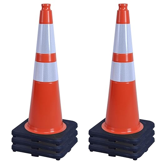 OrangeStar 6-Pack 28" Traffic Cones, Orange Safety Cones with Reflective Collars, Weighted Rubber Base for Construction, Parking Lot, Road Work, Flexible PVC, Indoor & Outdoor Use