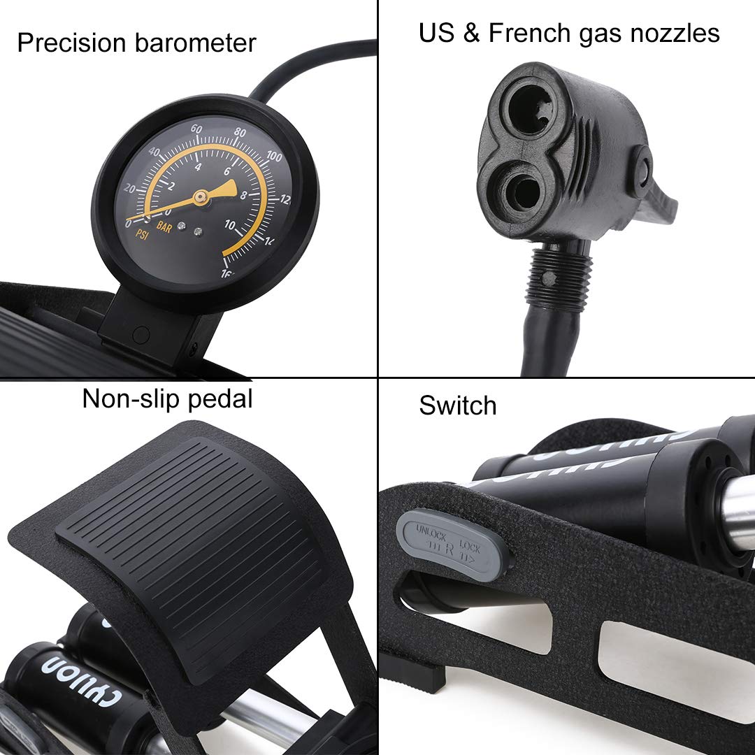 Double Cylinder Foot Air Pump, Precision Pressure Gauge High Pressure Pedal Inflator, Portable Foot Air Mercury for Ball, Bicycle, Scooter, Motorcycle, Car Pumping, Toys Balls Inflatable