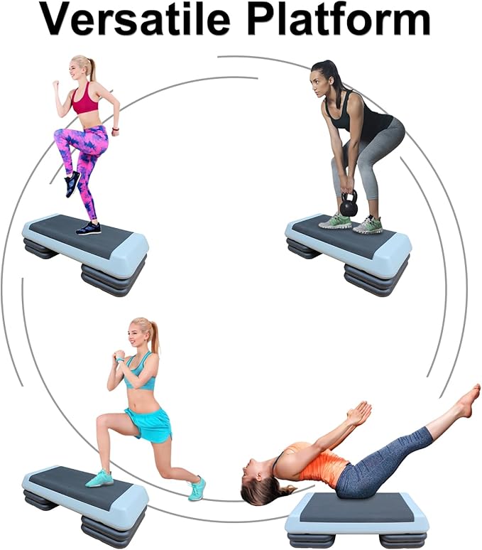 Kaimei Adjustable Aerobic Step Platform - 2 Height Options - Durable Fitness Stepper for Cardio, Lunges, & Home Workouts (Black+ Gray)