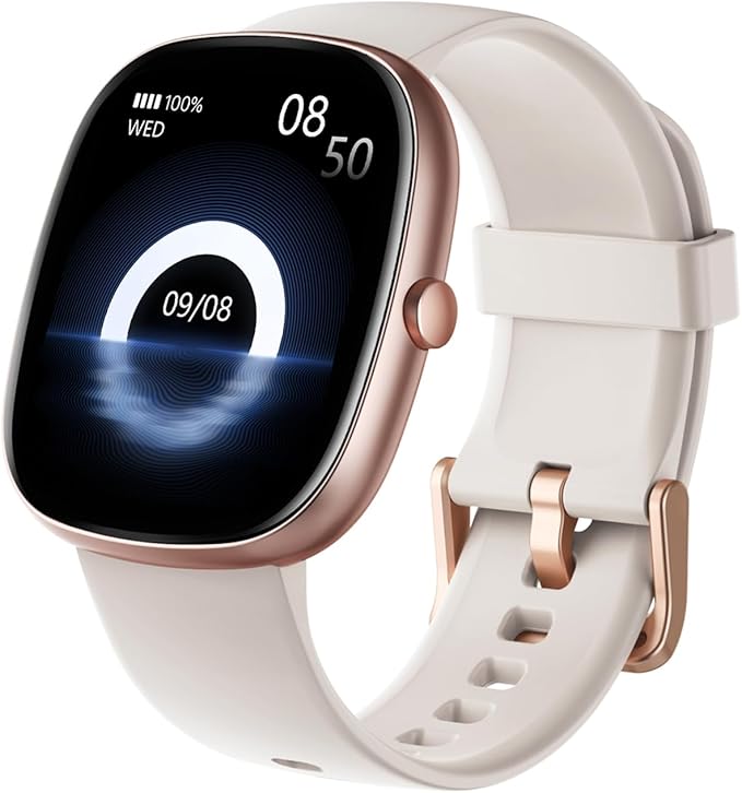 HUAKUA Smart Watches for Women Men (Answer/Make Calls), 1,85" HD Smart Watch for iPhone/Android Phones, Fitness Tracker with 100+ Sport Heart Rate/Sleep Monitor Pedometer IP68 Waterproof (Cream)