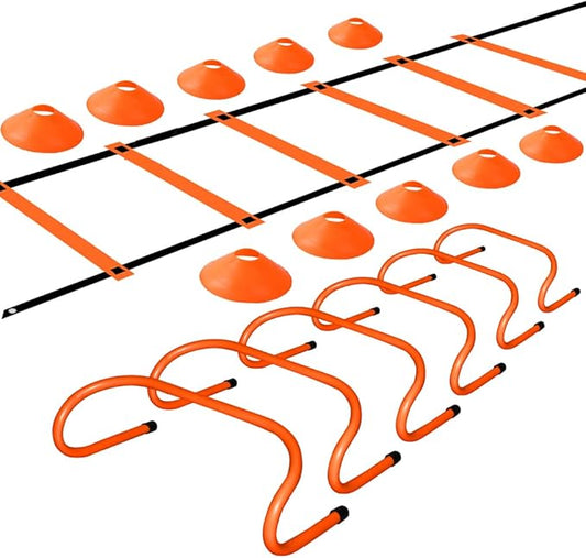 TNZMART Agility Ladder and Disc Cones Training Set Adjustable Rungs Training Ladder with 10 Plastic Sport Cones for Training