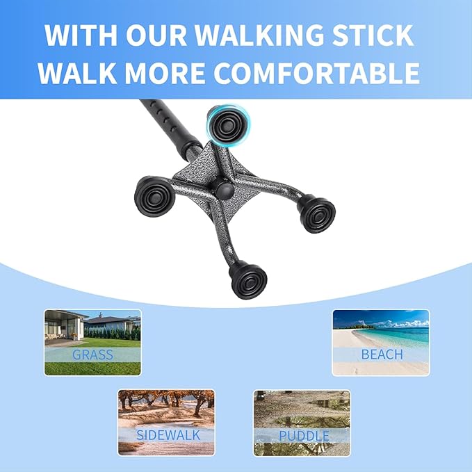 LIXIANG Walking Canes Stablize Women Quad Canes for Seniors & Adults Foldable Adjustable for Men & Women Heavy Duty Freestanding Cane for People with Leg Injuries 3 footings