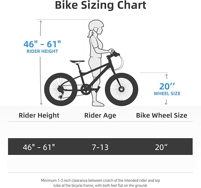 JOYSTAR 20 Inch Mountain Bike for Kids Ages 7-12 Year Old, 3-Inch Wide Knobby Tires, 7 Speed Shimano Drivetrain, Disc Brakes, Fat Tire Kids Bicycles for Boys Girls