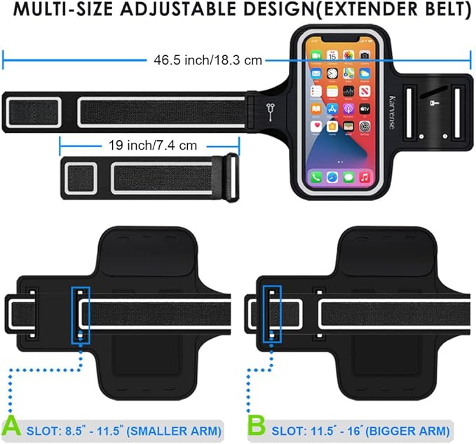 Phone Holder for Running, Karvense Phone Arm Bands for Running Exercise Workout Jogging, Cell Phones Armband for iPhone 16 Pro/16/16e/15 Pro/15/14 Pro/14/13 Pro/13/12, Samsung Galaxy S/A, to 6.3''