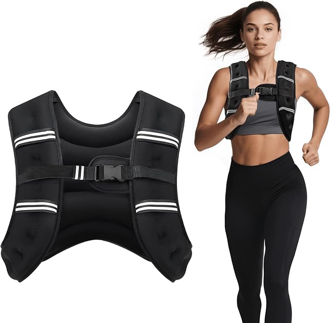 Weighted Vest, 6lb/8lb/12lb/16lb/20lb/30lb for Men, Women with Reflective Stripe, Weight Vests Adjustable for Workout, Strength Training, Running, Fitness, Muscle Building, Weight Loss