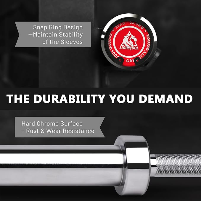 LIONSCOOL 7FT Olympic Barbell for Weightlifting, Power Lifting, 2 Inch Strength Training Bar for Squats, Deadlifts, Presses, Rows, Curls - 700lbs/1000lbs/1500lbs Capacity