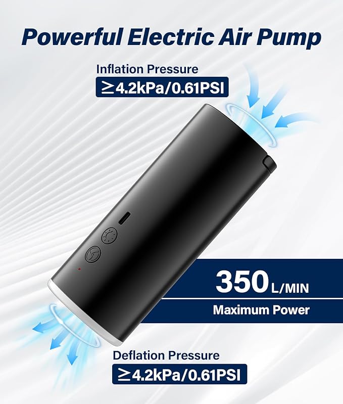 HK Air Pump for Inflatables, Air Mattress Pump 4000mAh Battery & Camping Light, USB Rechargeable Electric Mini Air Pump Inflate Deflate for Pool Floats, Vacuum Storage Bags