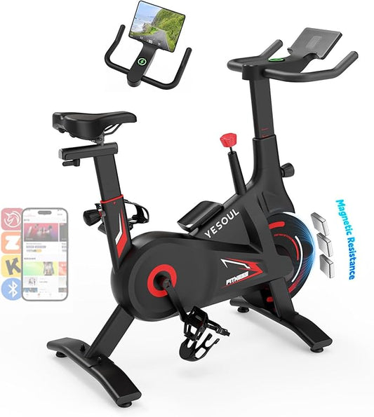 Yesoul Black Exercise Bike for Home,Smart White Cycling Bike Magnetic Stationary Bike, Low Noise Indoor Cycling Bike for Home Gym Electric Stationary Bike with Tablet Mount & Comfortable Seat Cushion for Women Apartment Workout Bike for Fitness