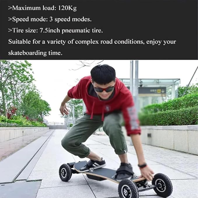 Off Road Electric Skateboard All Terrain Skateboard,Ultra-Long 25 Miles Range Mountain Board,Maximum Speed 40 km/h,1650Wx2 Motor,30°Climbing,Glass Up to120KG,10000mAh Battery,Remote Control