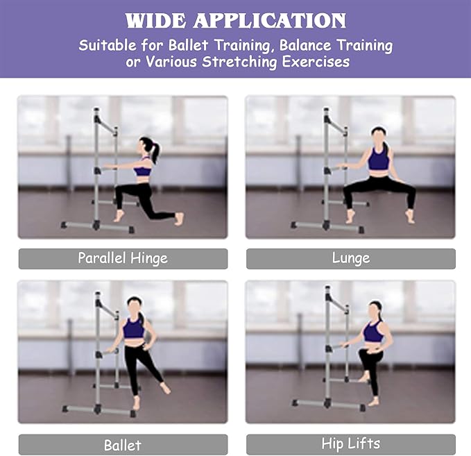 GYMAX Portable Ballet Barre, 4 Feet Folding Height Adjustable Ballet Bar with Anti-Skip Pad, Heavy Duty Freestanding Stable Stretch Bar for Home Kids Teenager Adults