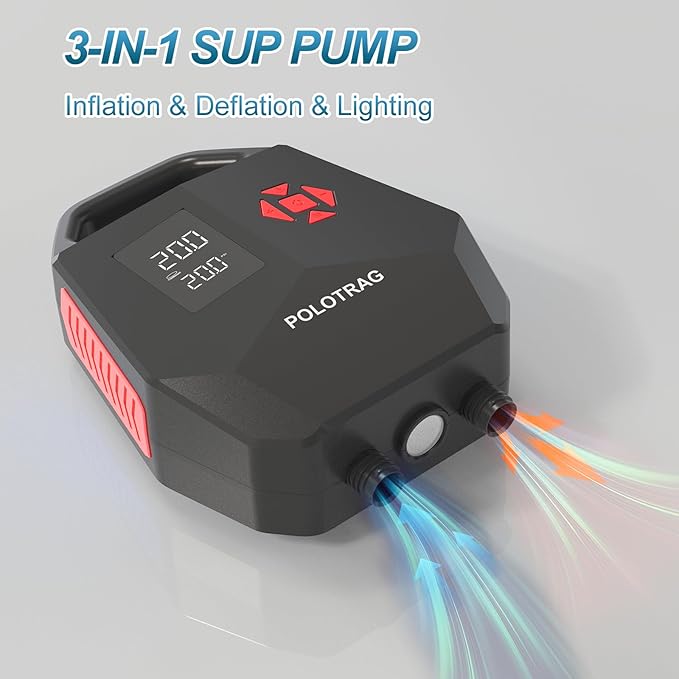 Paddle Board Pump, SUP Pump Electric Portable with Auto-Off/Deflation, 12V DC Car Connector Air Pump for Inflatables, Kayak and Air Mattress