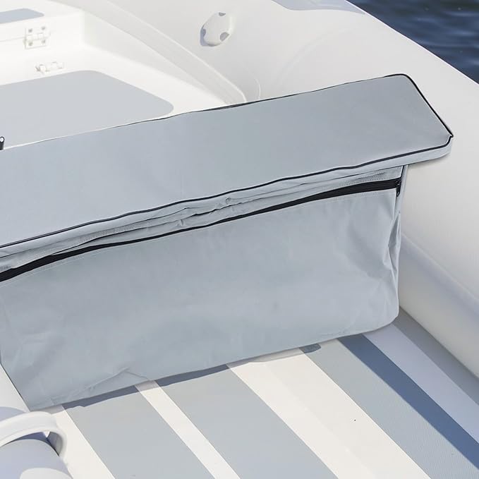 Bench Seat Cover 420D Oxford Seat Storage Bag for Kayak Inflatable Boat, Dinghy Boat Seat Cushion and Underseat Storage Bag with Pockets Grey Thick Sponge Seat Bench Cushion(Black 85cm)