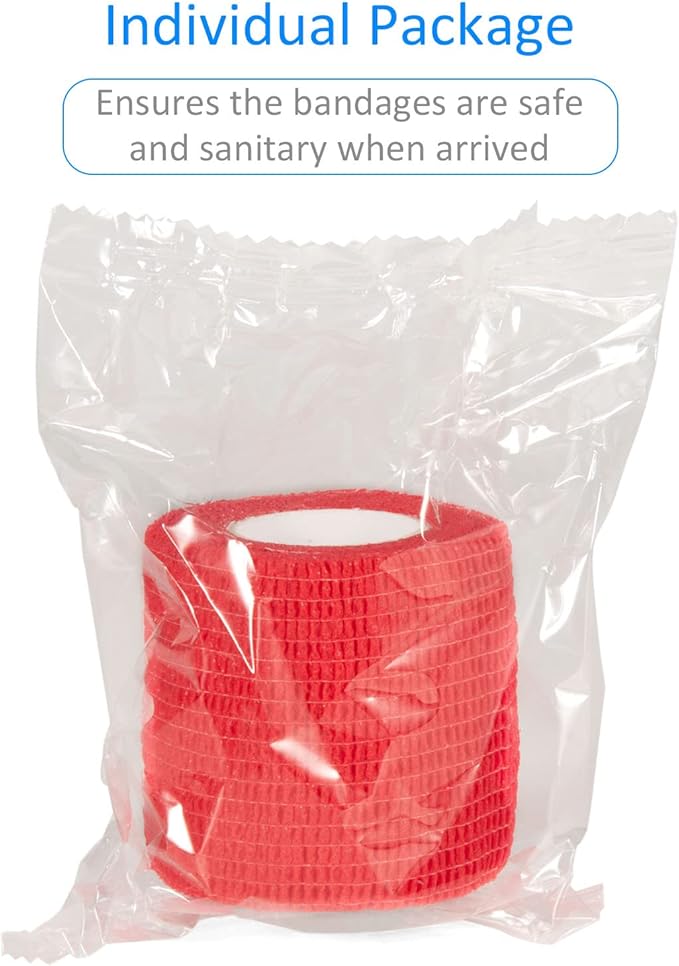 24 Pack Self Adherent Cohesive Wrap Bandages Non Woven Cohesive Bandage Elastic Self Adhesive Bandage Wrap Sports Athletic Tape First Aid Tape for Wrist Ankle Pet Vet Wrap Grip Cover 2 inch (Pink)