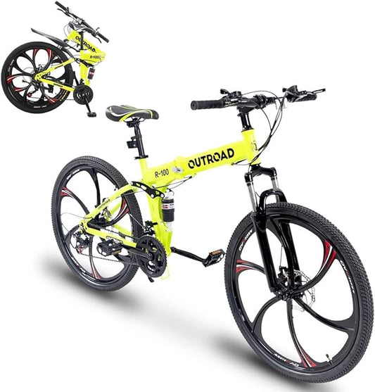 26 Inch Folding Mountain Bike with High Carbon Steel, 21 Speed City Bike with Dual Suspension, Folding Bicycle for Adults Men and Women